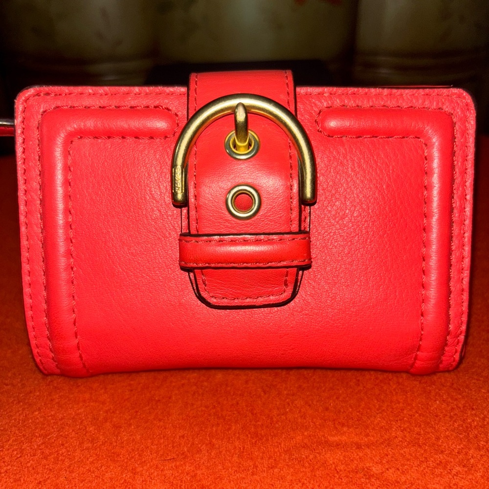 Coach Buckle Red Leather Wallet with Gold Buckle